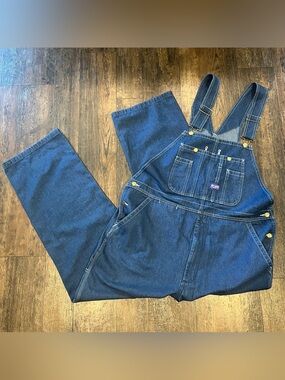 VTG Big Smith Denim Bib Overalls Mens 40 x 30 Carpenter Dark Wash Work Farm
